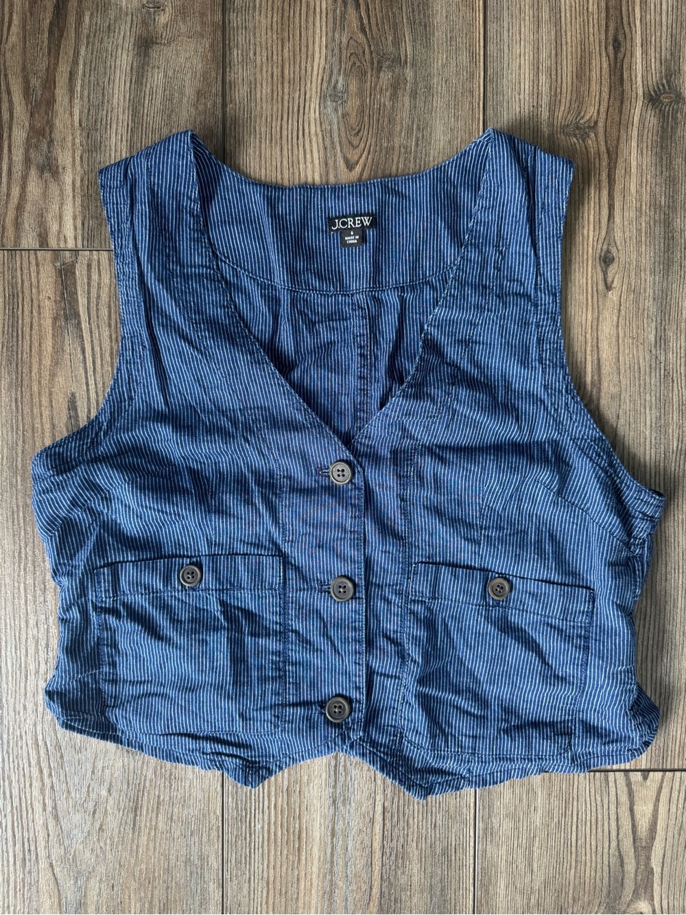 J. Crew Navy Blue White Pinstripe Vest - Women’s 6